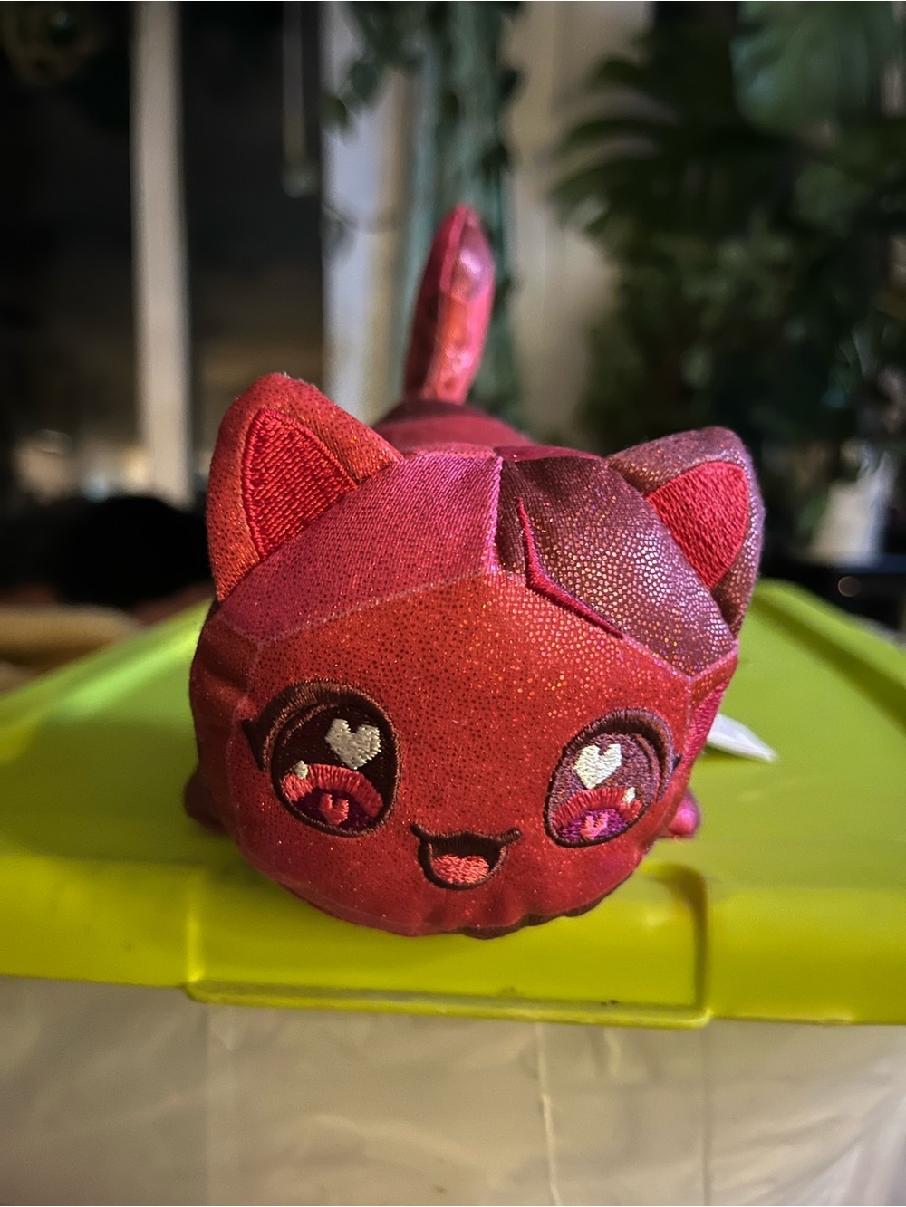 Sparkling Pink Cat Plush Stuffed Animal - Cute Heart Eyes
